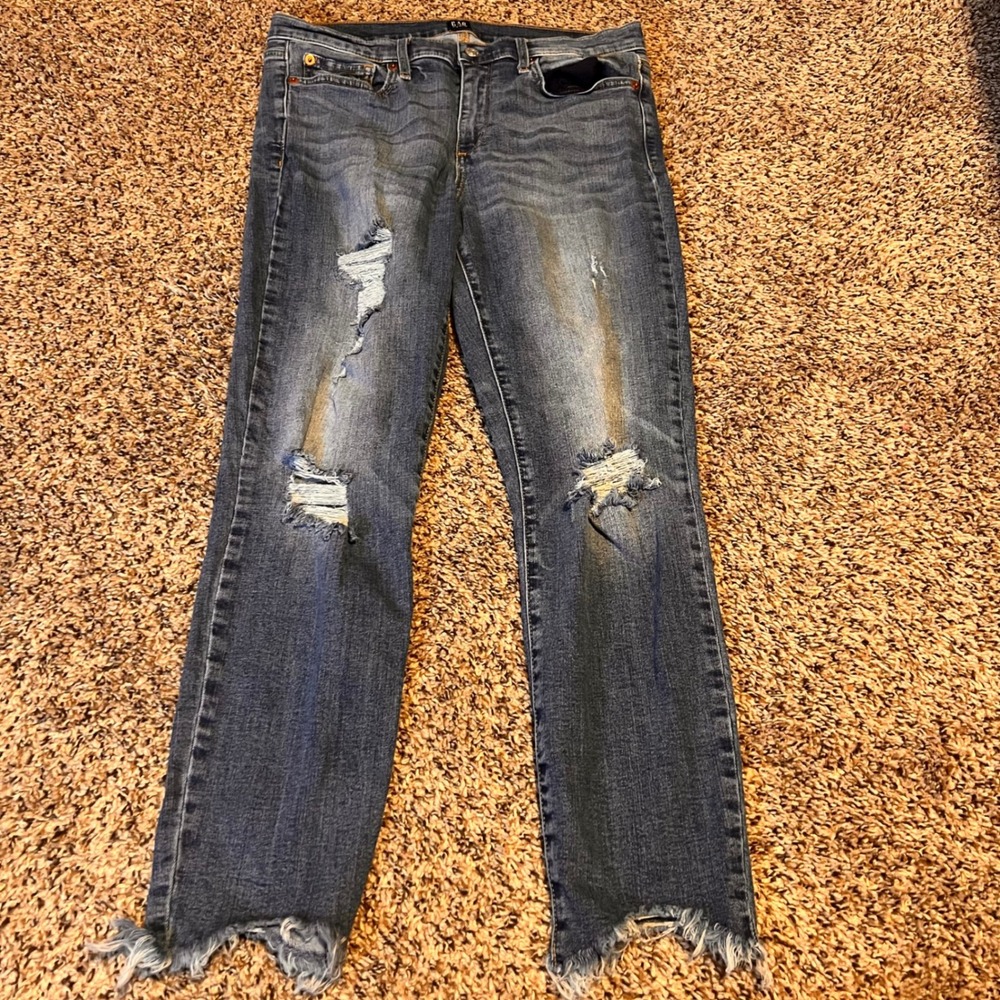 GAP Women's True Skinny Jeans Blue Distressed Frayed Hem Size 30